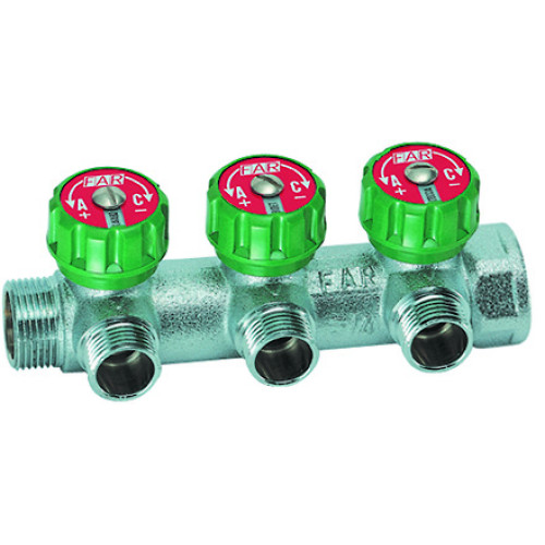 Регулирующий коллектор FAR 1" (ВР-НР) с 3 отв. 1/2" НР плск.упл. (FK 3822 112TP)