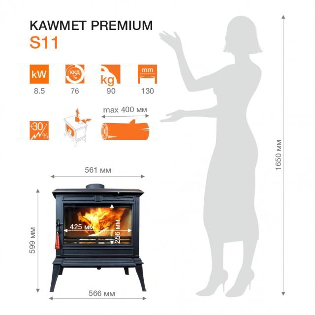 Печь-камин KawMet Premium S11 8,5 kW