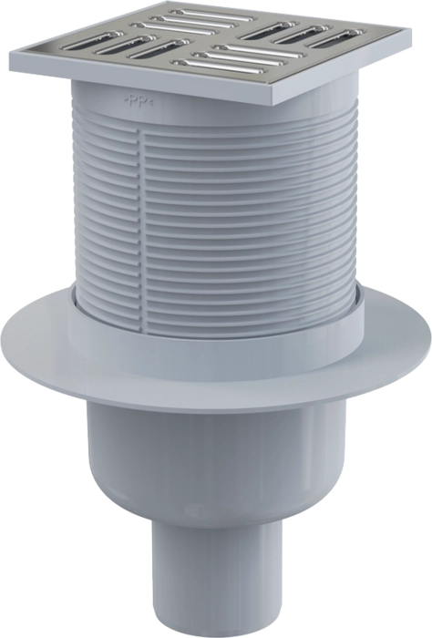 Сливной трап AlcaPlast APV32 105×105/50 мм прямой сток, решетка из нержавеющей стали, гидрозатвор комбинированный SMART
