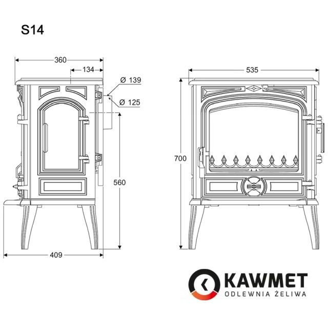 Печь-камин KawMet Premium S14 6,5 kW