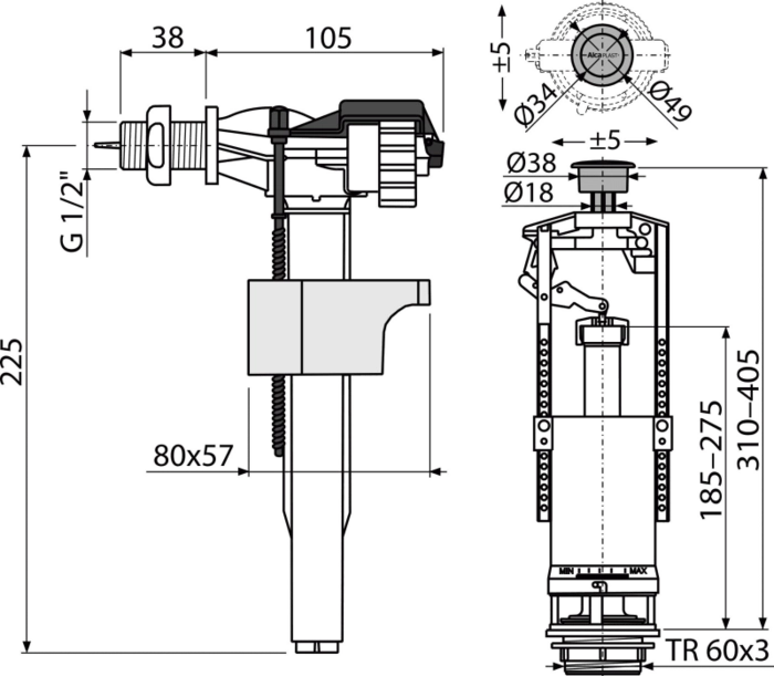 Выпускной комплект со СТОП кнопкой AlcaPlast SA2000K 1/2″ CHROM