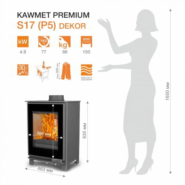 Печь-камин KawMet Premium S17 Dekor 4,9 kW