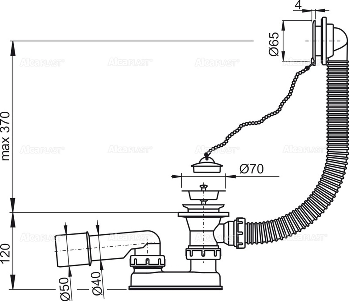 Сифон для ванны, хром AlcaPlast A501