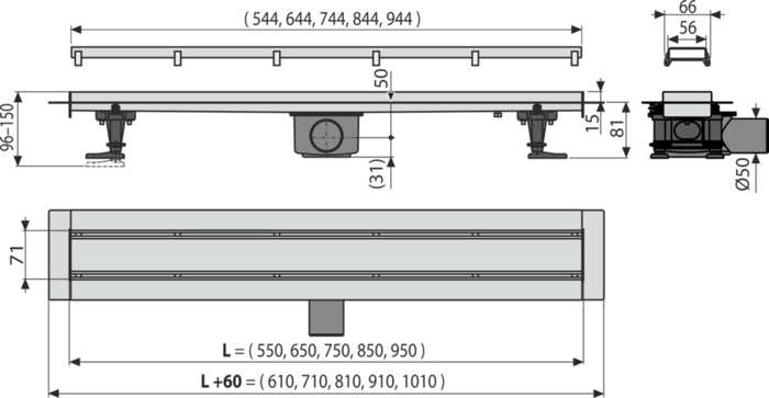 Водоотводящий желоб AlcaPlast APZ13-DOUBLE9 550