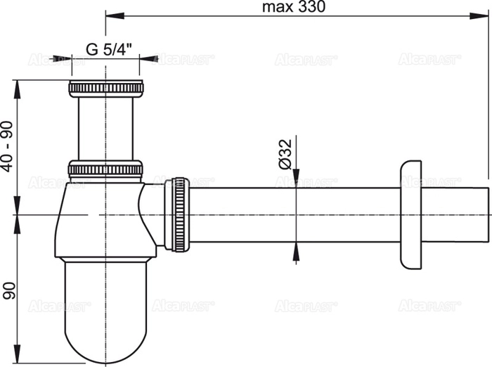 Сифон для умывальника DN32 с накидной гайкой 5/4″, металл AlcaPlast A431