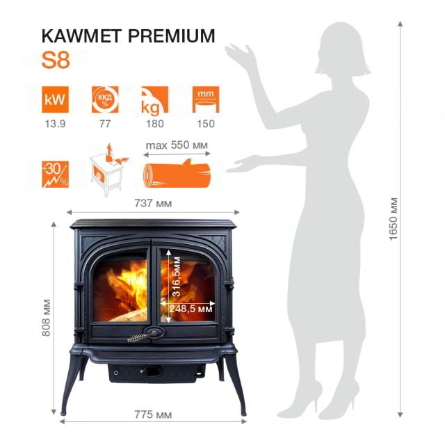 Печь-камин KawMet Premium S8 13,9 kW