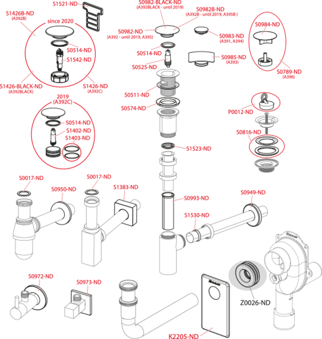 Донный клапан сифона AlcaPlast  A392BLACK для умывальника CLICK/CLACK 5/4″, цельнометаллический с переливом и большой черной заглушкой