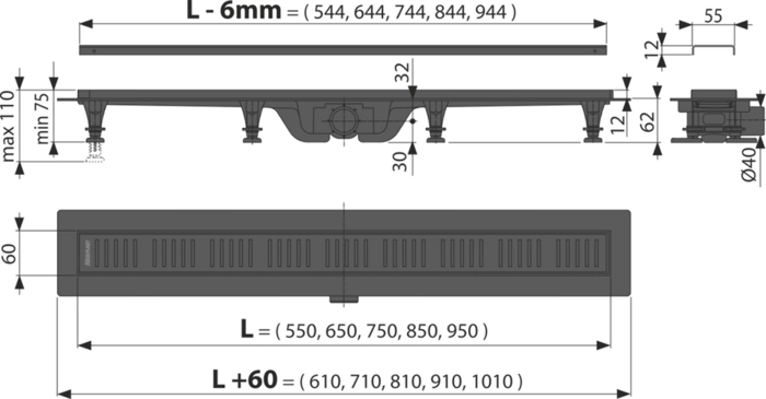 Водоотводящий желоб AlcaPlast APZ10BLACK 550M