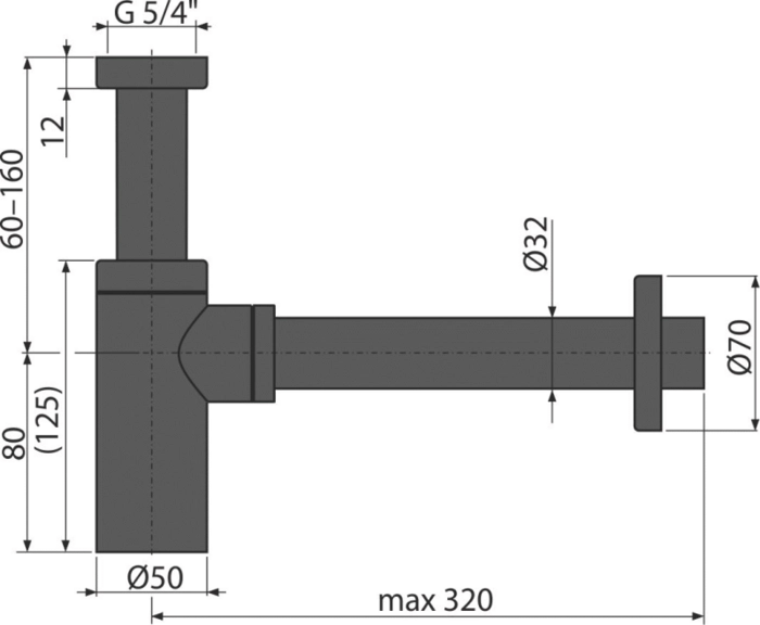 Сифон для умывальника DN32 DESIGN круглый, черный-мат AlcaPlast A400BLACK