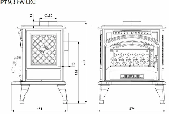 Печь-камин KawMet P7 9,3 kW Eko