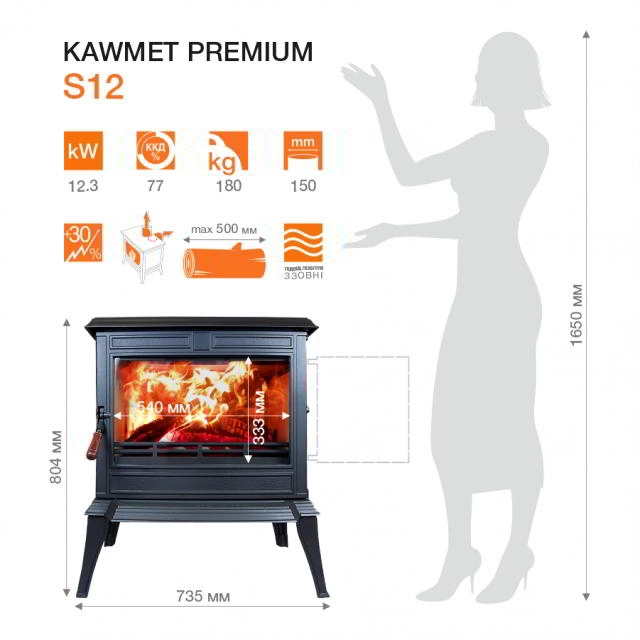 Печь-камин KawMet Premium S12 12,3 kW