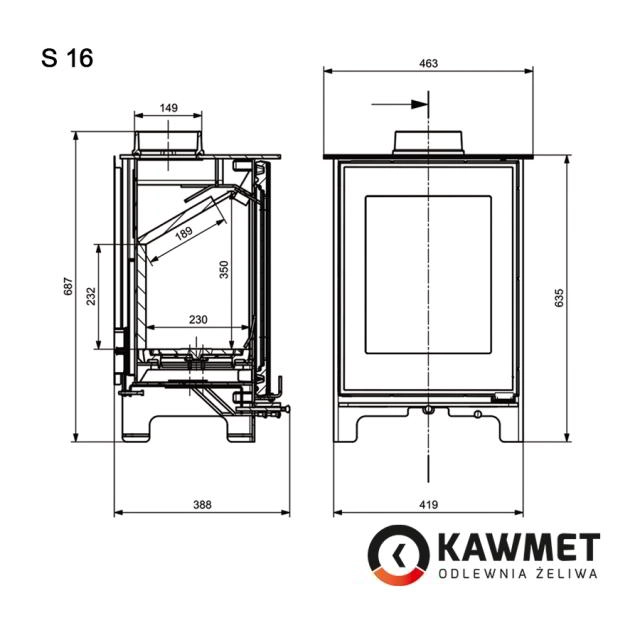 Печь-камин KawMet Premium S16 4,9 kW